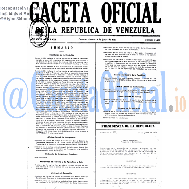 Gaceta Oficial 34238 del 9 Junio 1989