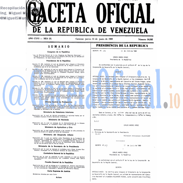 Gaceta Oficial 34242 del 15 Junio 1989