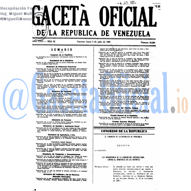 Gaceta Oficial 34254 del 3 Julio 1989
