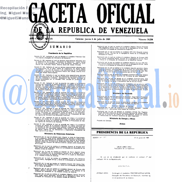 Gaceta Oficial 34256 del 6 Julio 1989