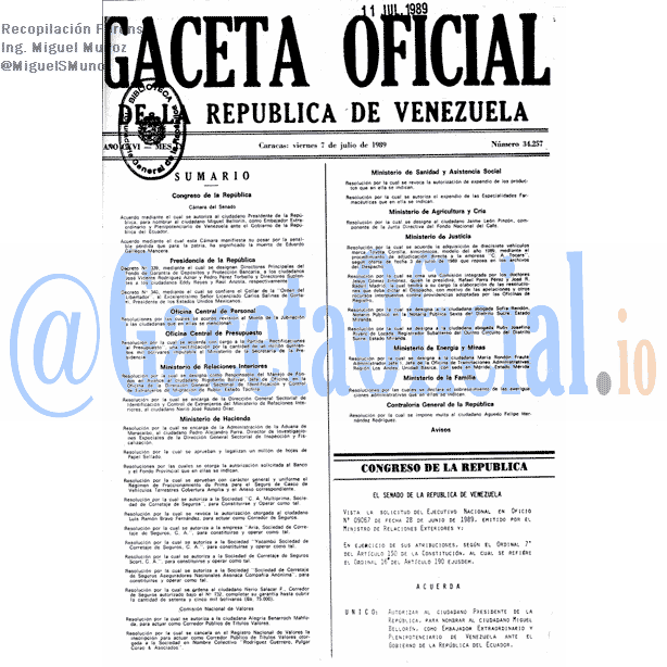 Gaceta Oficial 34257 del 7 Julio 1989
