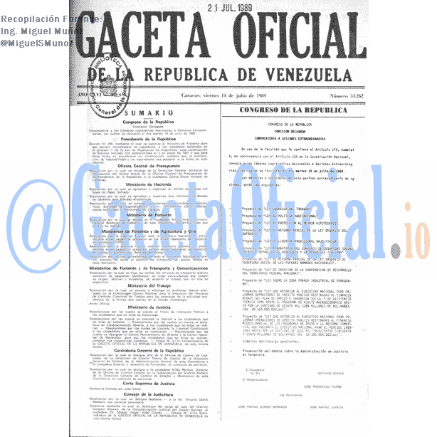 Gaceta Oficial 34262 del 14 Julio 1989