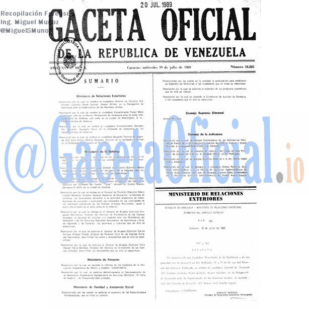 Gaceta Oficial 34265 del 19 Julio 1989
