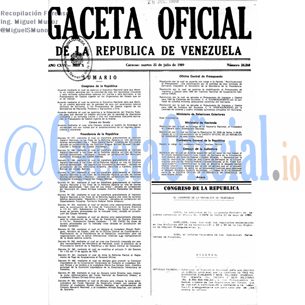 Gaceta Oficial 34268 del 25 Julio 1989