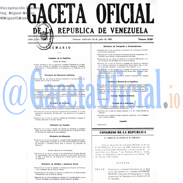 Gaceta Oficial 34269 del 26 Julio 1989