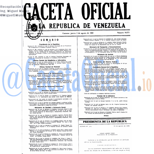 Gaceta Oficial 34275 del 3 Agosto 1989