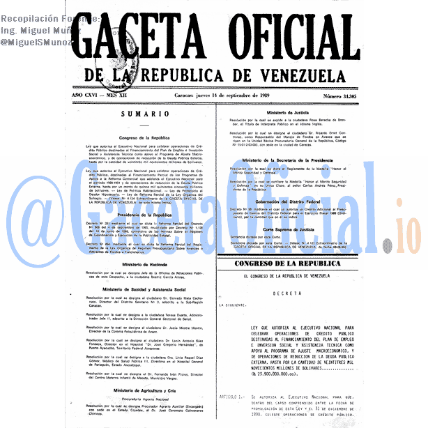 Gaceta Oficial 34305 del 14 Septiembre 1989
