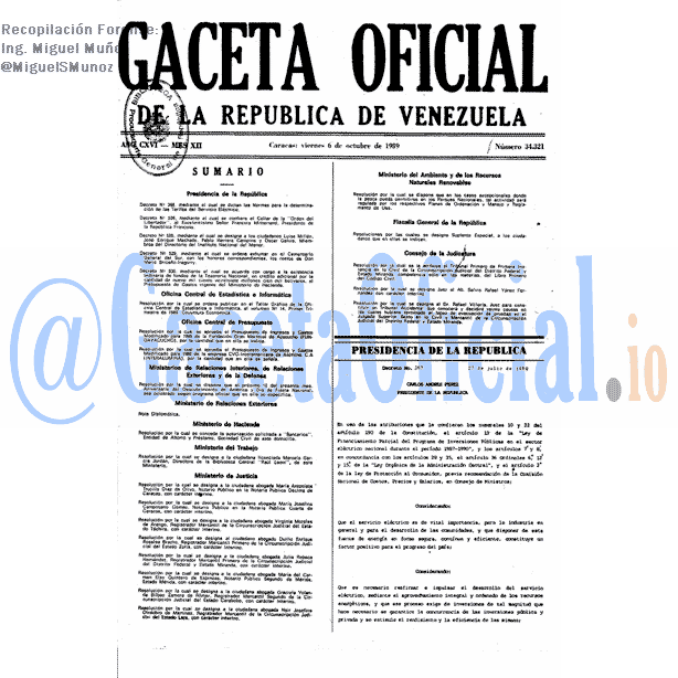 Gaceta Oficial 34321 del 6 Octubre 1989