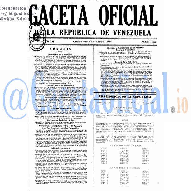 Gaceta Oficial 34322 del 9 Octubre 1989