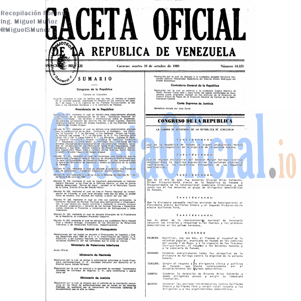 Gaceta Oficial 34323 del 10 Octubre 1989