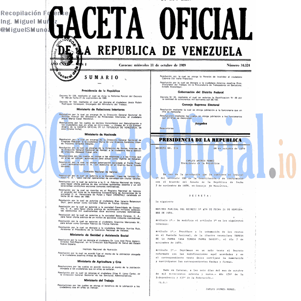 Gaceta Oficial 34324 del 11 Octubre 1989