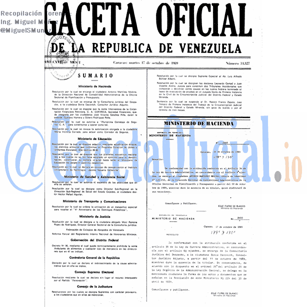 Gaceta Oficial 34327 del 17 Octubre 1989