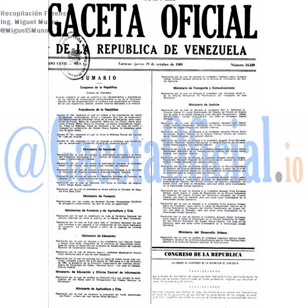 Gaceta Oficial 34329 del 19 Octubre 1989