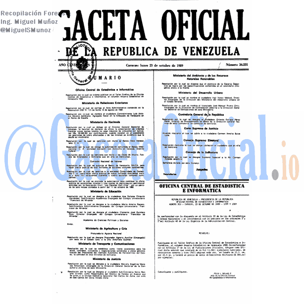 Gaceta Oficial 34331 del 23 Octubre 1989