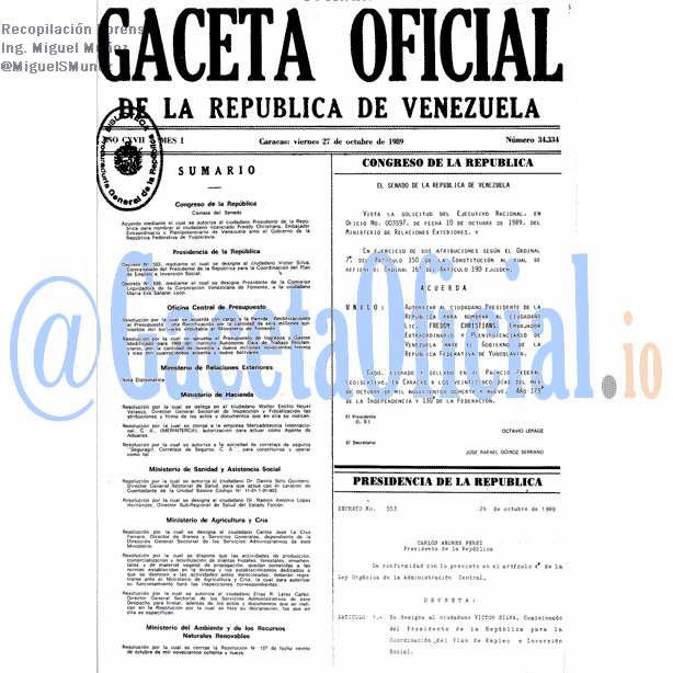 Gaceta Oficial 34334 del 27 Octubre 1989