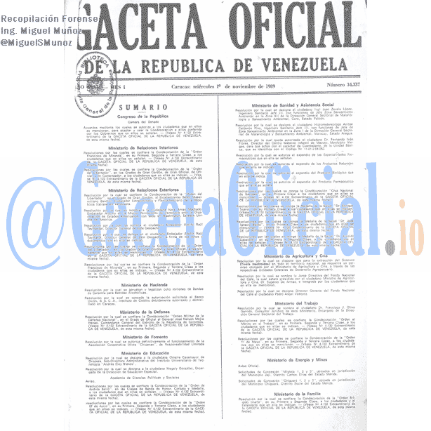 Gaceta Oficial 34337 del 1 Noviembre 1989
