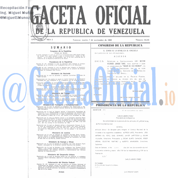 Gaceta Oficial 34341 del 7 Noviembre 1989
