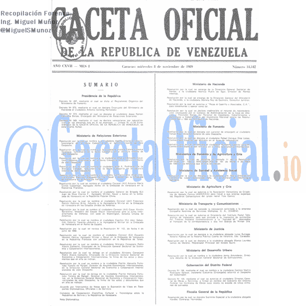 Gaceta Oficial 34342 del 8 Noviembre 1989