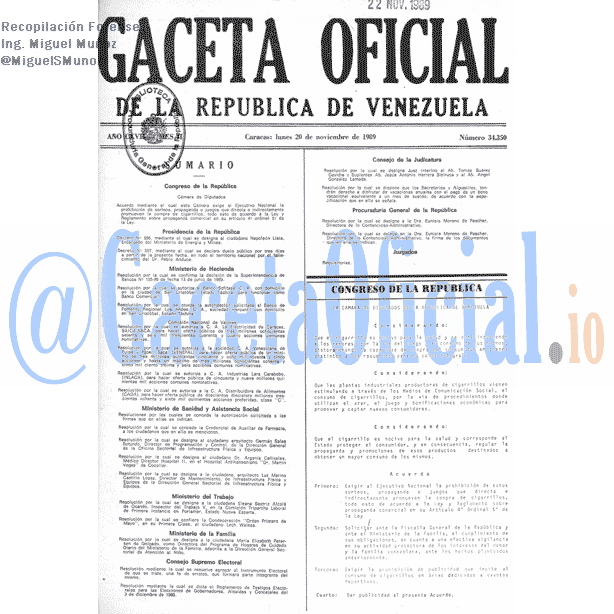 Gaceta Oficial 34350 del 20 Noviembre 1989