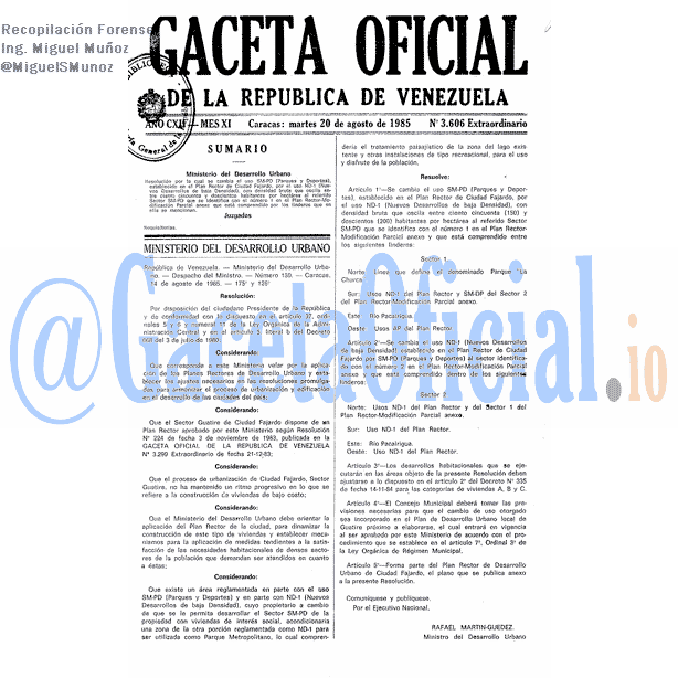 Gaceta Oficial 3606 del 20 Agosto 1985