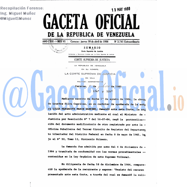 Gaceta Oficial 3741 del 10 Abril 1986