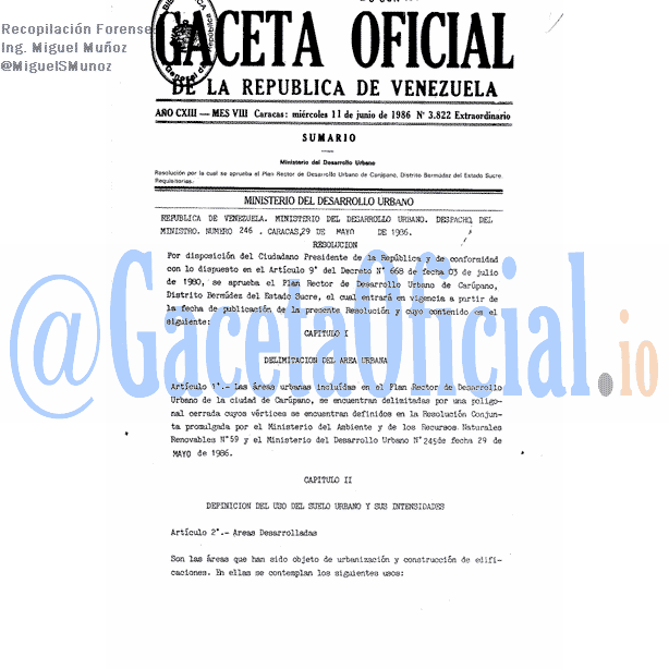 Gaceta Oficial 3822 del 11 Junio 1986
