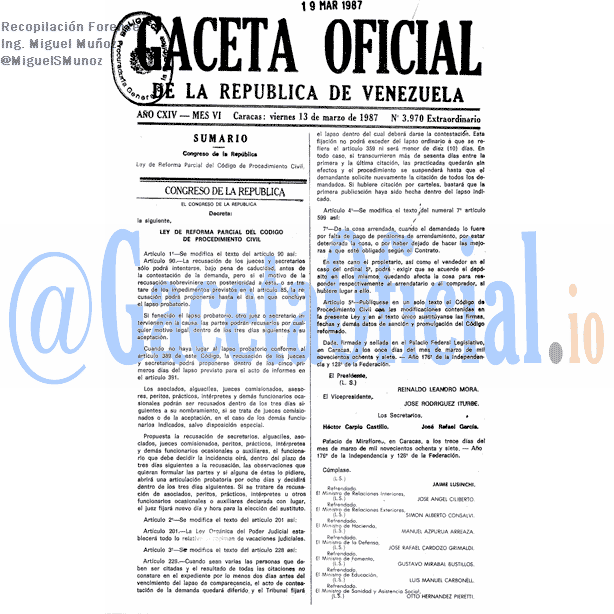 Gaceta Oficial 3970 del 13 Marzo 1987