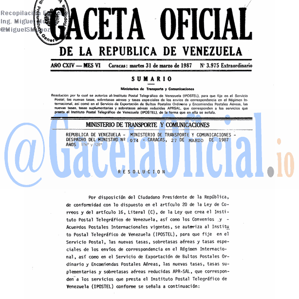 Gaceta Oficial 3975 del 31 Marzo 1987