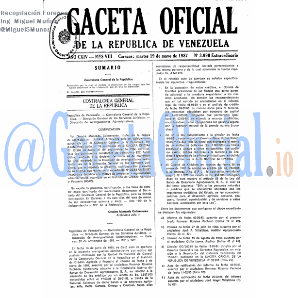 Gaceta Oficial 3990 del 19 Mayo 1987