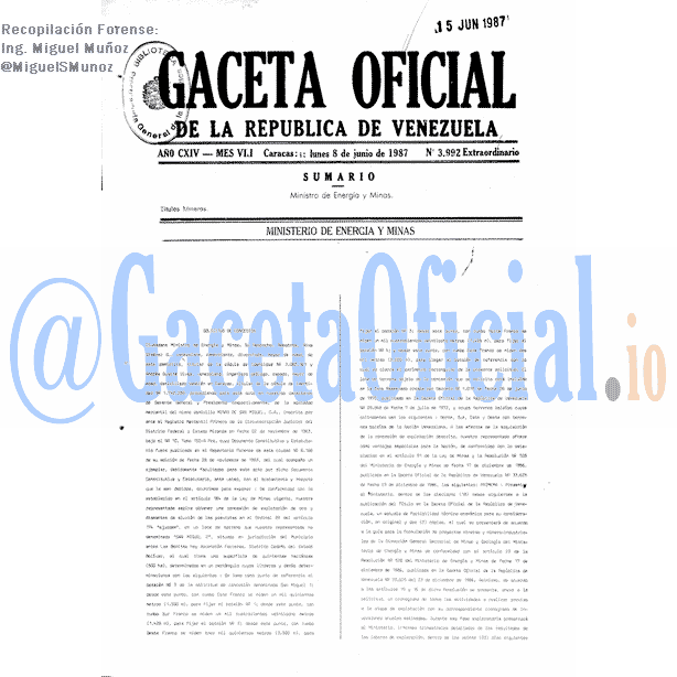 Gaceta Oficial 3992 del 8 Junio 1987