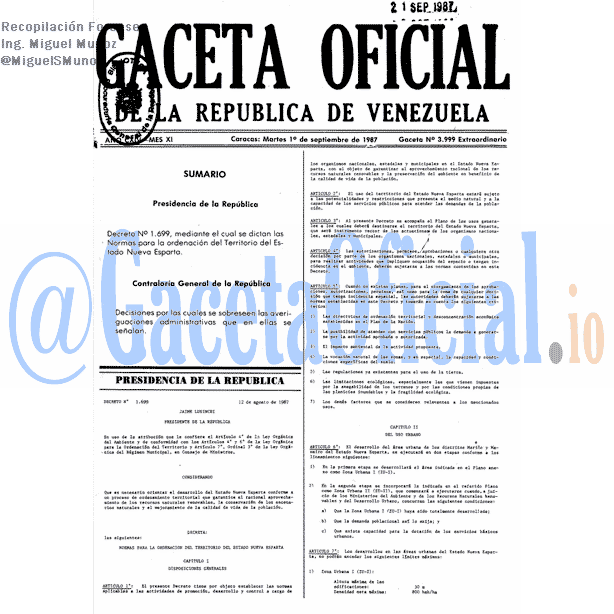 Gaceta Oficial 3999 del 1 Septiembre 1987
