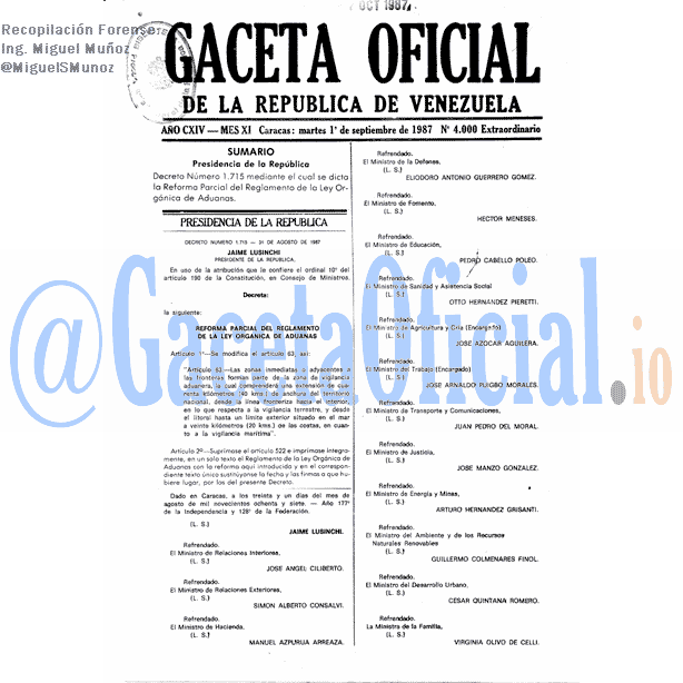 Gaceta Oficial 4000 del 1 Septiembre 1987