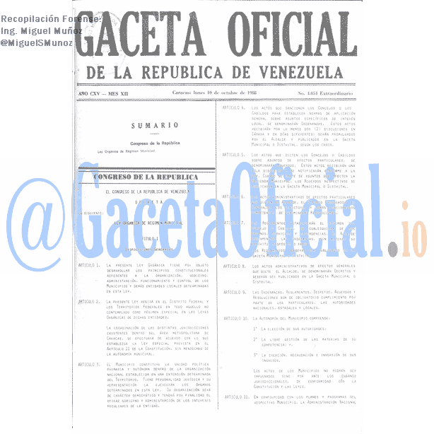 Gaceta Oficial 4054 del 10 Octubre 1988