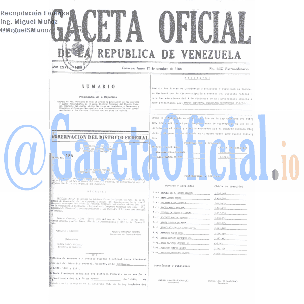 Gaceta Oficial 4057 del 17 Octubre 1988