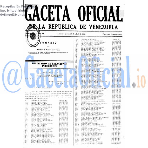 Gaceta Oficial 4088 del 27 Abril 1989