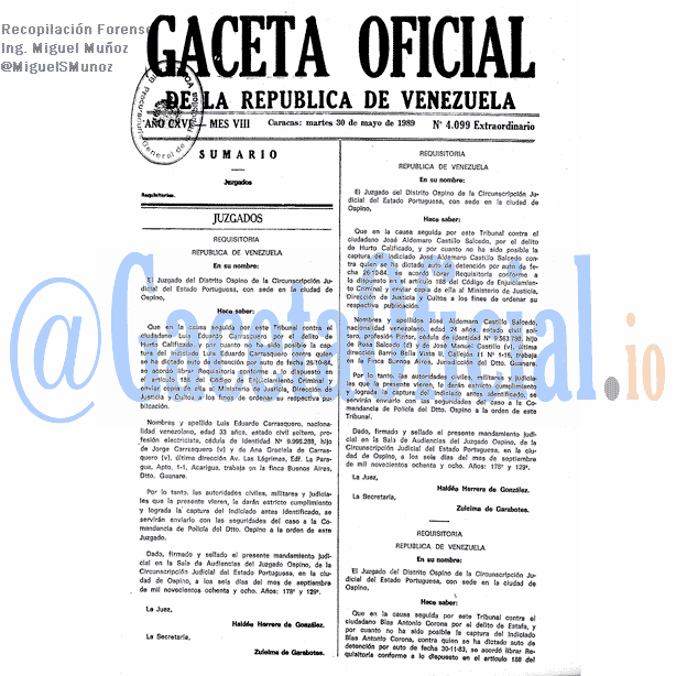 Gaceta Oficial 4099 del 30 Mayo 1989