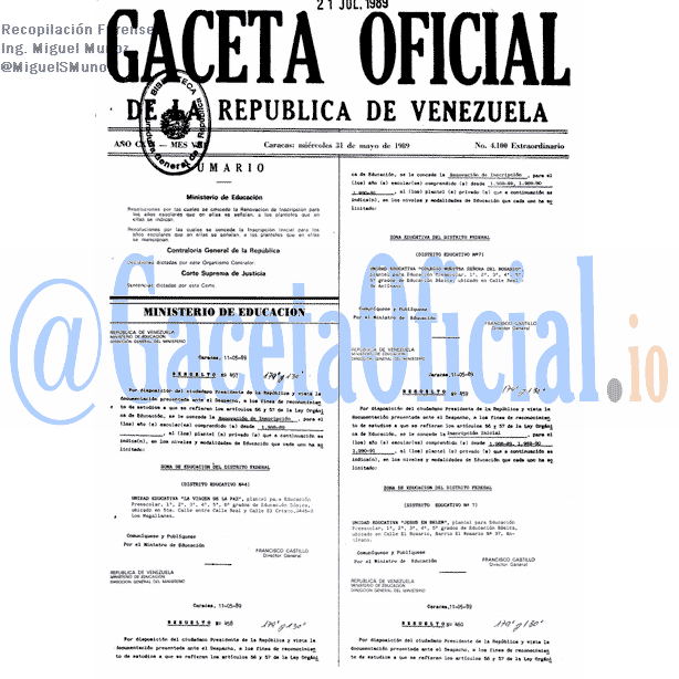 Gaceta Oficial 4100 del 31 Mayo 1989