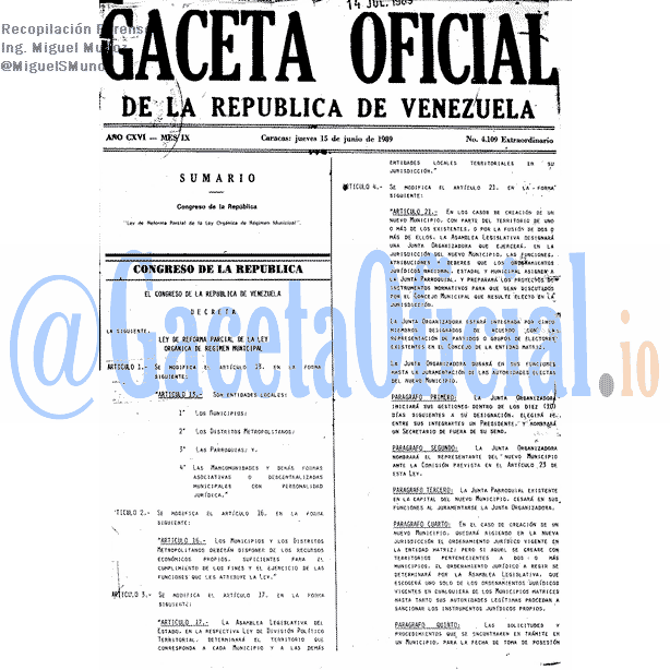 Gaceta Oficial 4109 del 15 Junio 1989