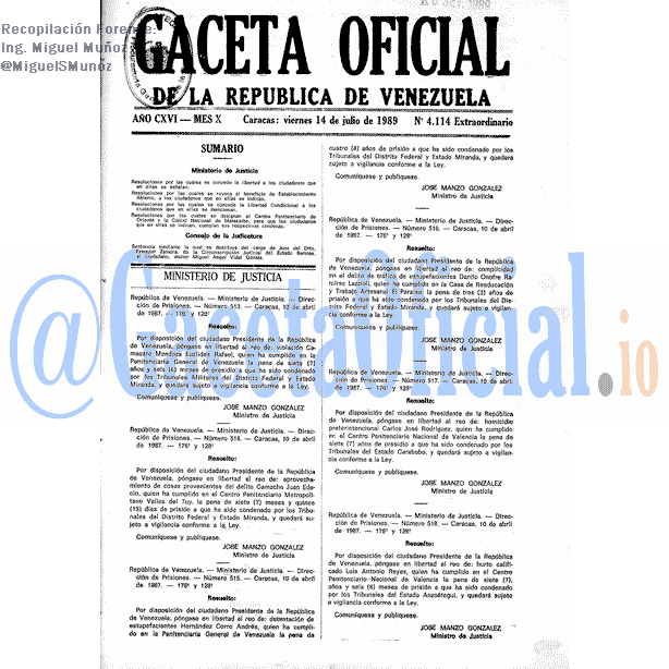 Gaceta Oficial 4114 del 14 Julio 1989