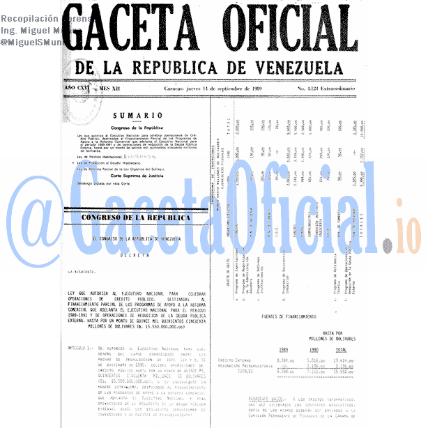 Gaceta Oficial 4124 del 14 Septiembre 1989