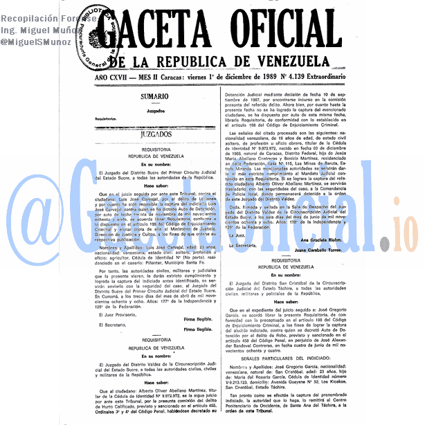 Gaceta Oficial 4139 del 1 Diciembre 1989