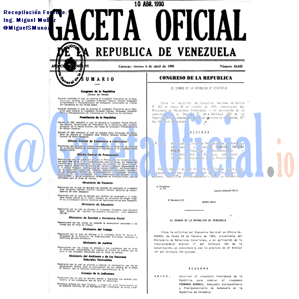 Gaceta Oficial 34445 del 6 Abril 1990