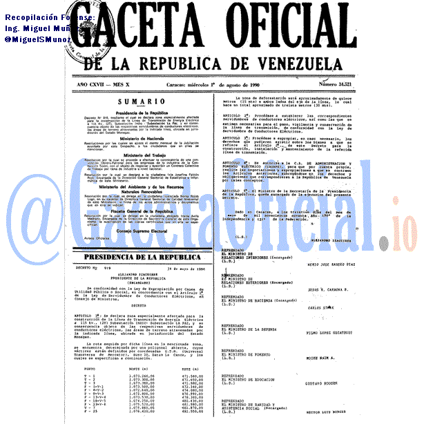 Gaceta Oficial 34521 del 1 Agosto 1990