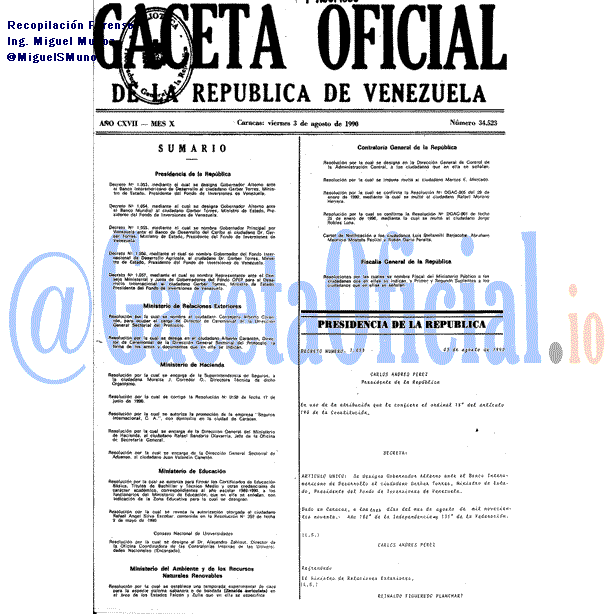 Gaceta Oficial 34523 del 3 Agosto 1990