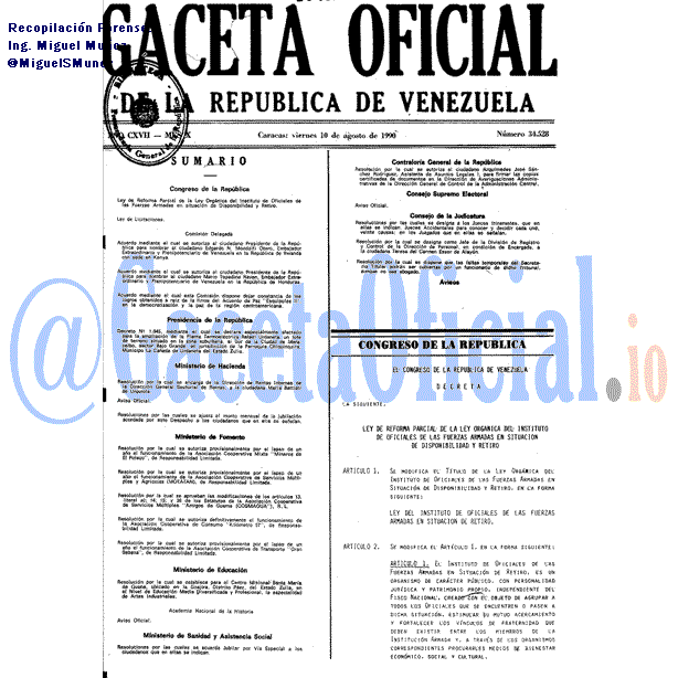 Gaceta Oficial 34528 del 10 Agosto 1990
