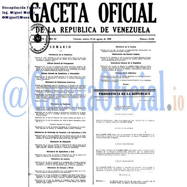 Gaceta Oficial 34530 del 14 Agosto 1990