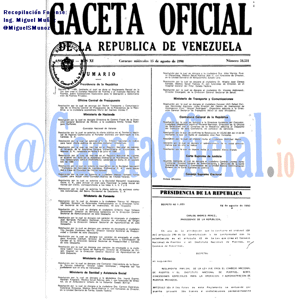 Gaceta Oficial 34531 del 15 Agosto 1990