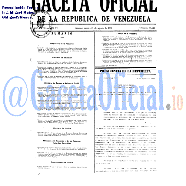 Gaceta Oficial 34535 del 21 Agosto 1990