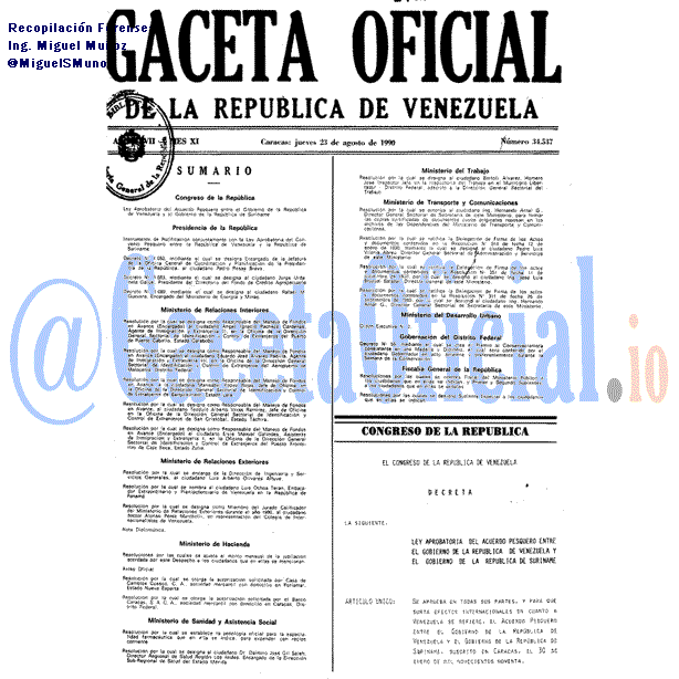Gaceta Oficial 34537 del 23 Agosto 1990
