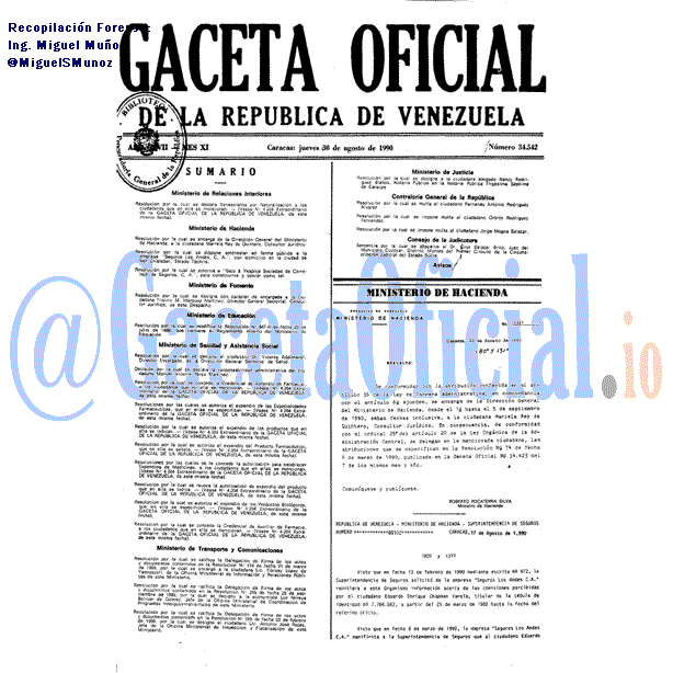 Gaceta Oficial 34542 del 30 Agosto 1990
